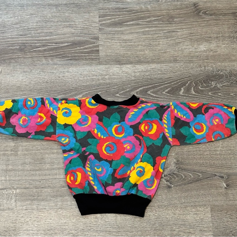 Vintage Colorful Floral Sweatshirt sweater long sleeve colorblock girls toddler - Picture 3 of 8